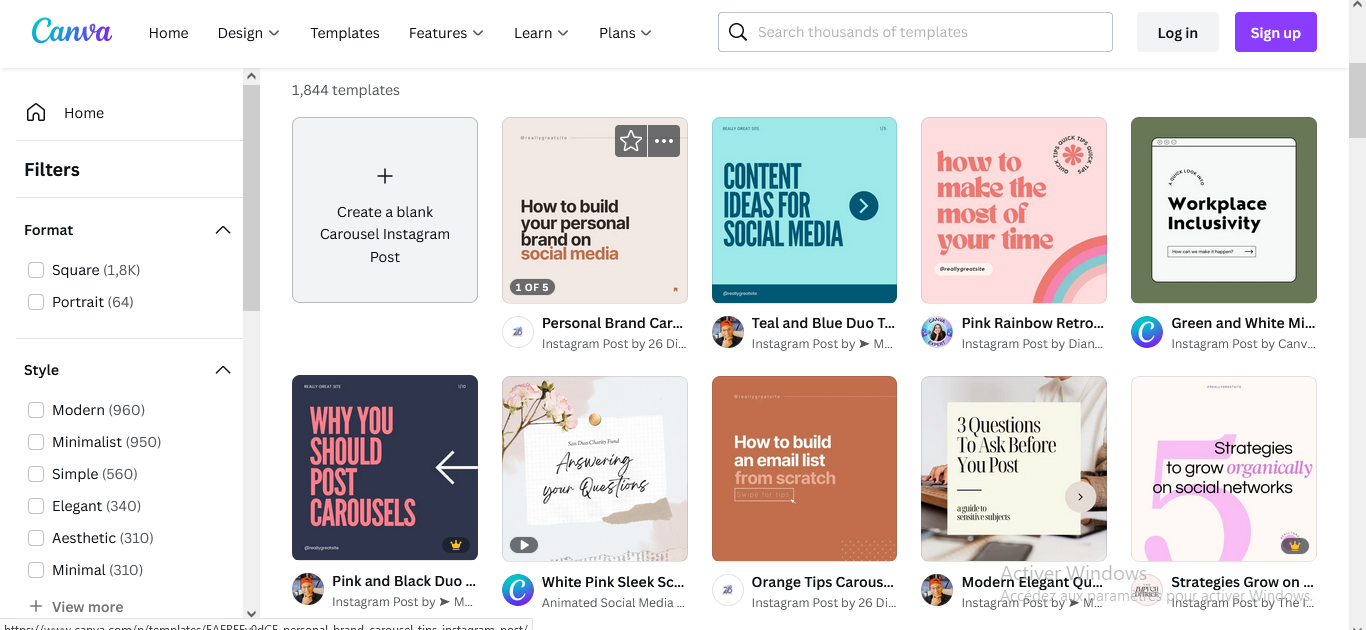 template carrousel instagram canva