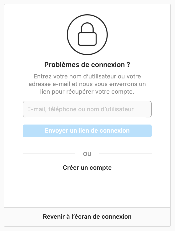 changer mot de passe instagram authentification