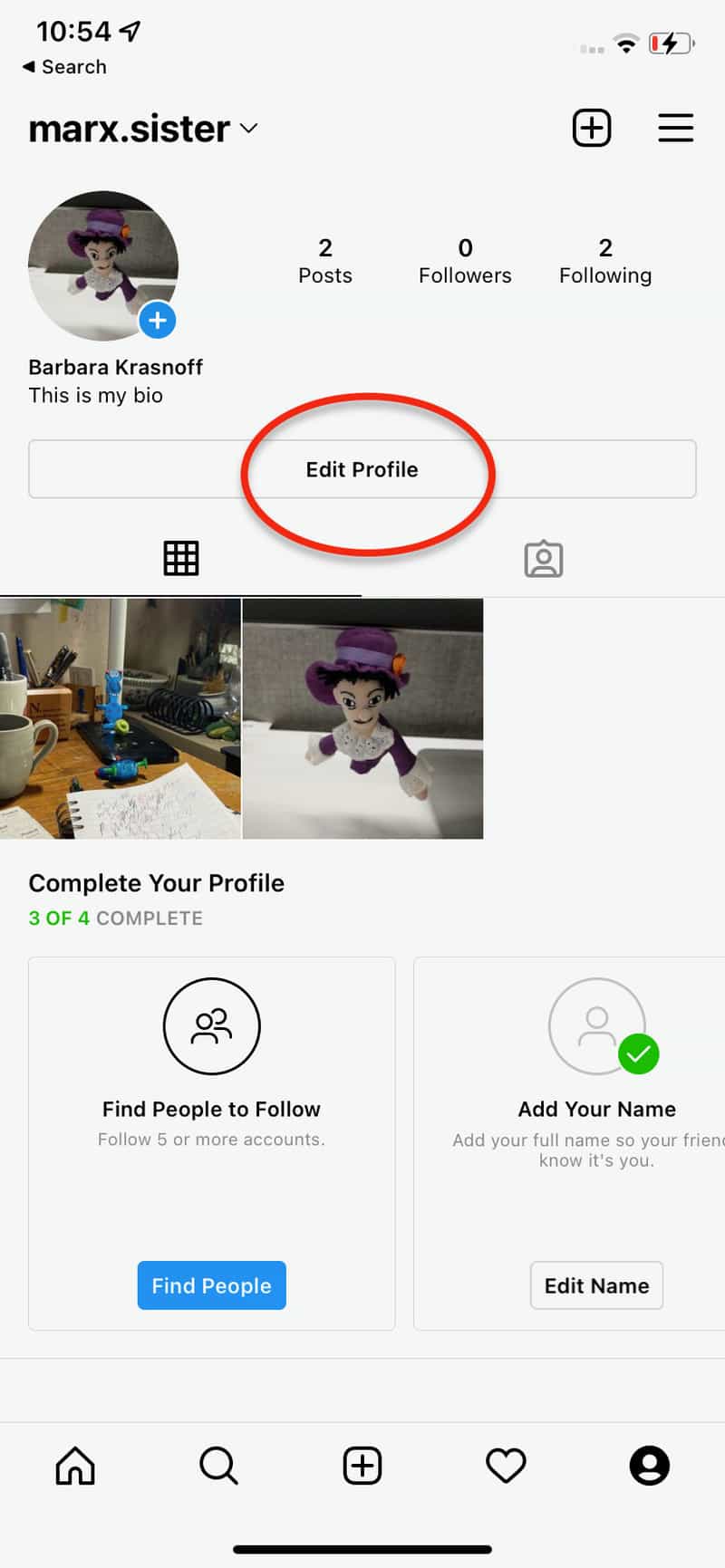 modifier profil instagram