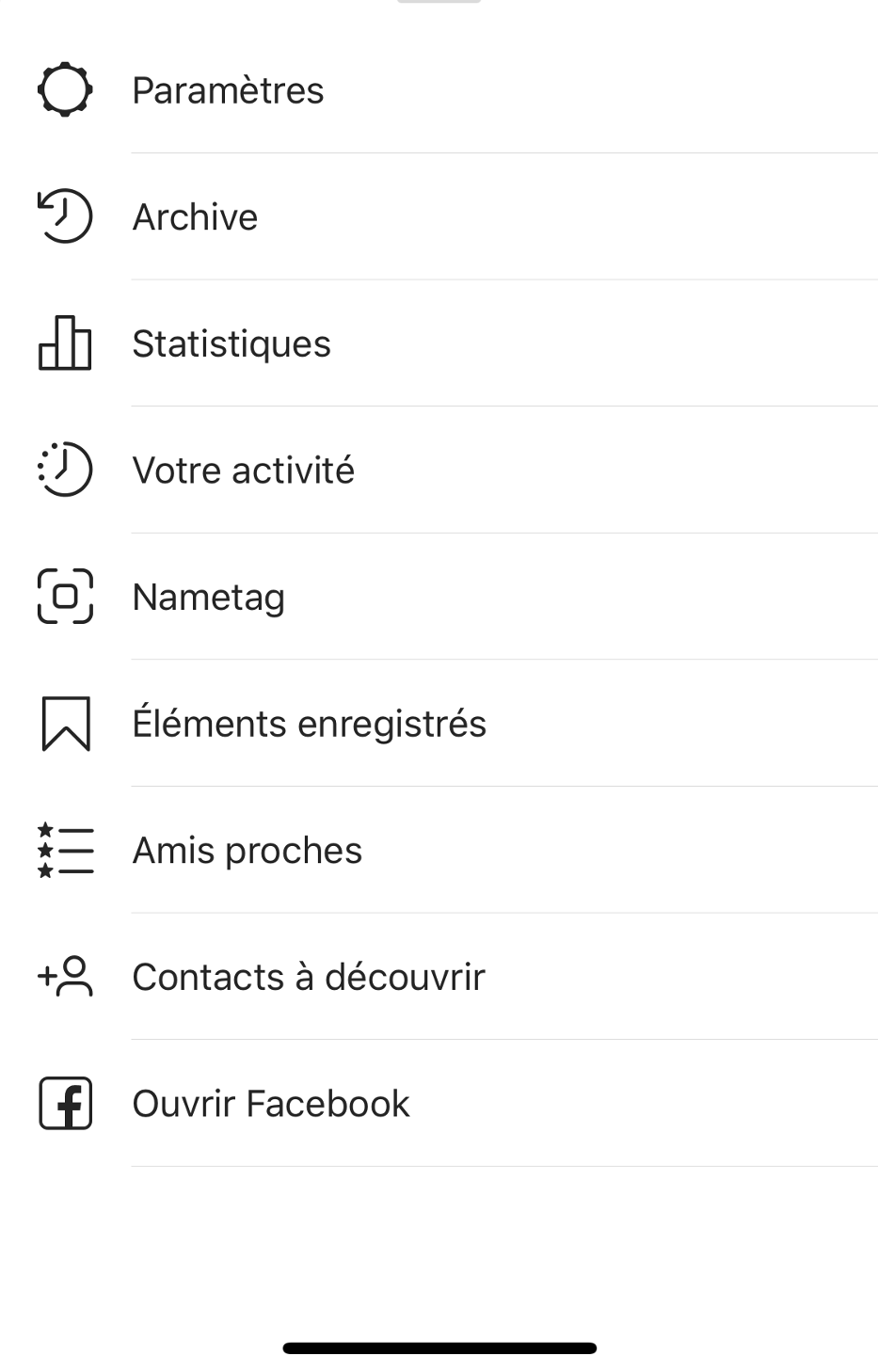 parametre menu instagram