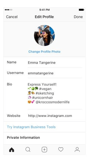 modification profil instagram
