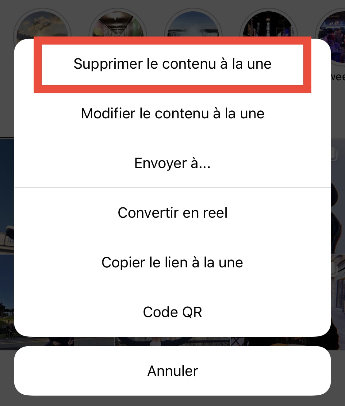 supprimer story a la une