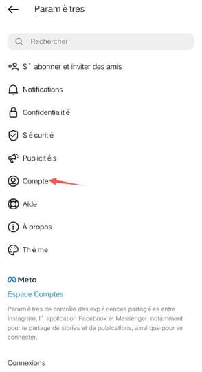 paramètres de compte instagram