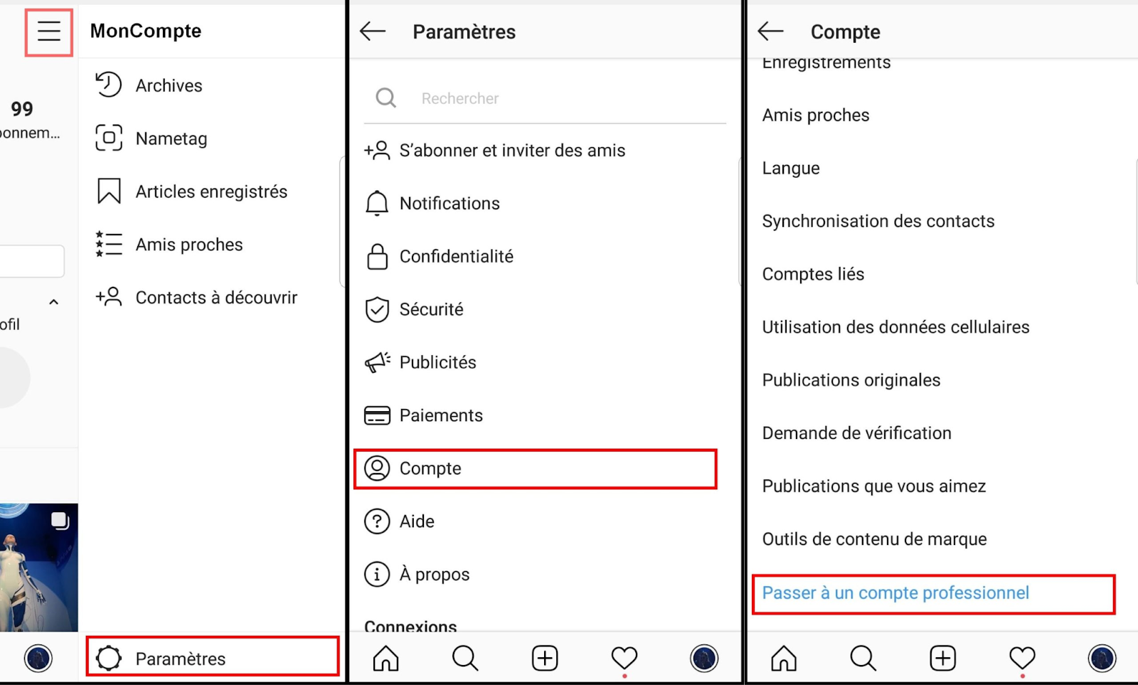 mettre son compte instagram en pro