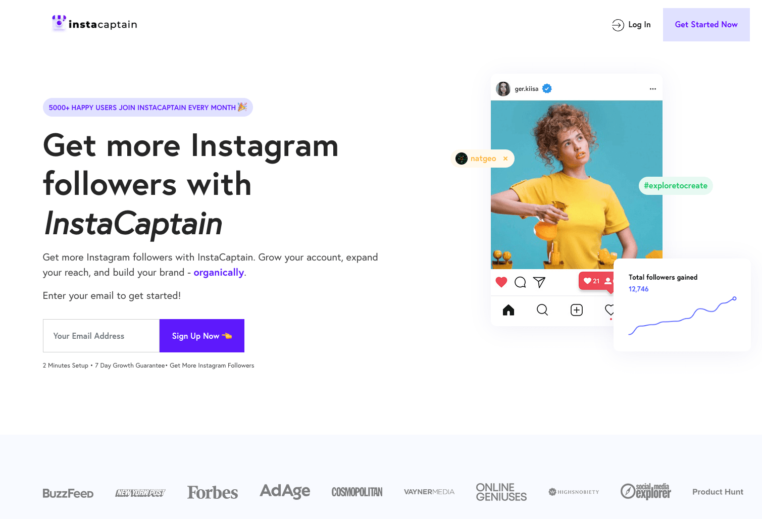 instacaptain landing page