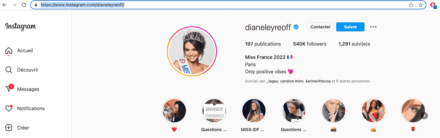 copier lien page instagram web