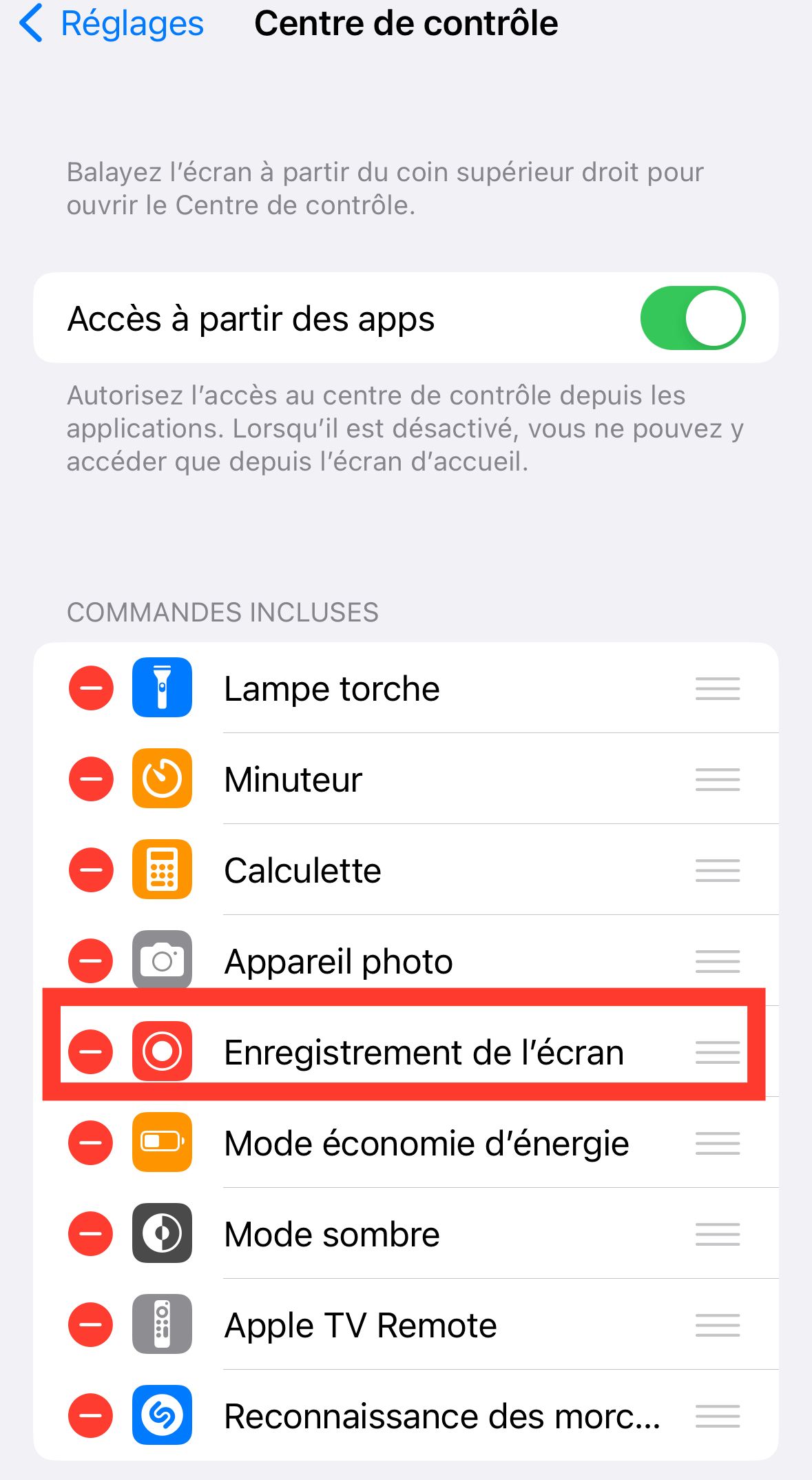 enregistrer écran iphone
