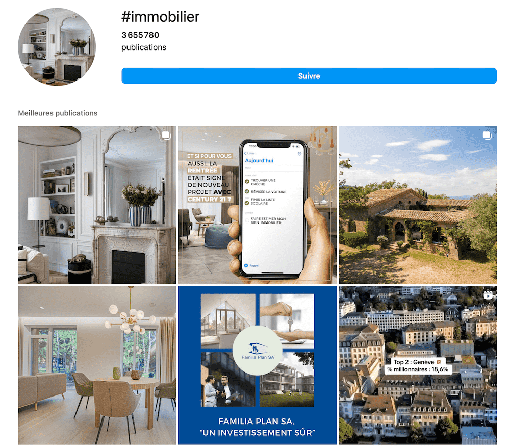 exemple hashtag immobilier instagram