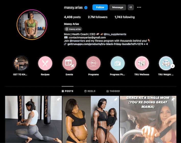 compte instagram influenceuse américaine massy arias