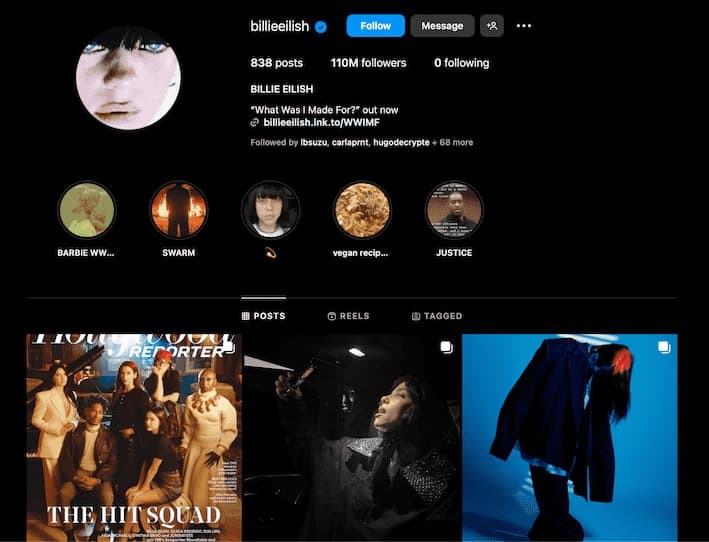 Billie Illish compte instagram influenceuse Instagram