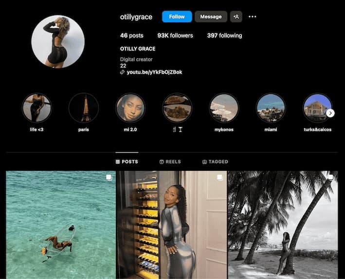 Compte instagram ottily grace influenceuse