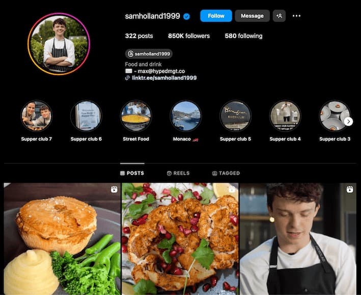 influenceur anglais sam holland compte instagram