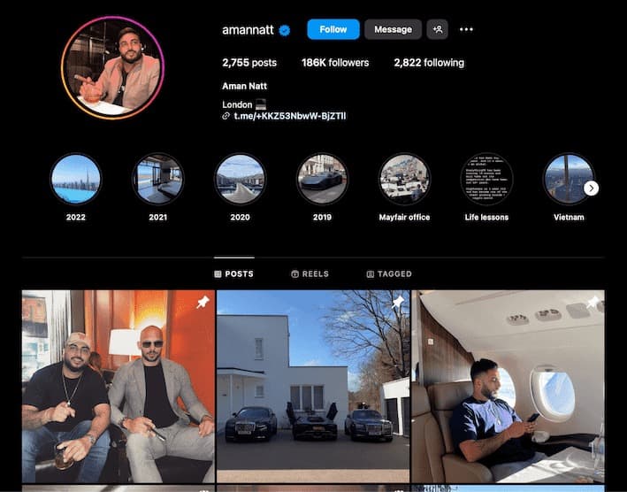 Aman natt influenceur anglais instagram