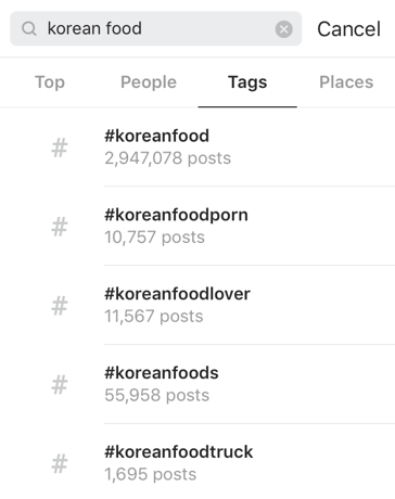 recherche instagram hashtag korean food