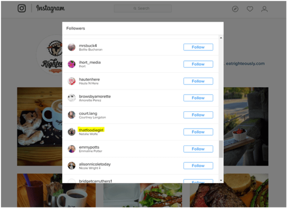 liste followers instagram food