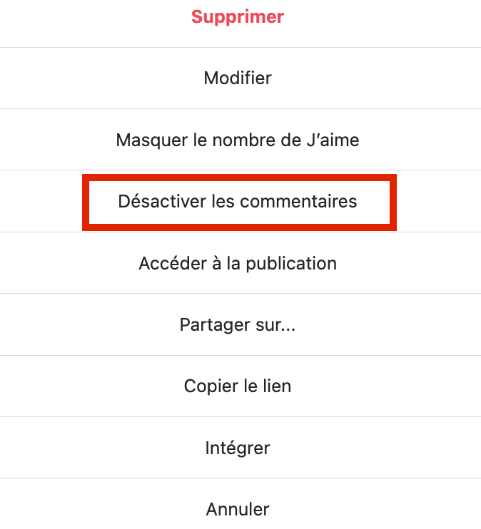 comment désactiver les commentaire de sa photo
