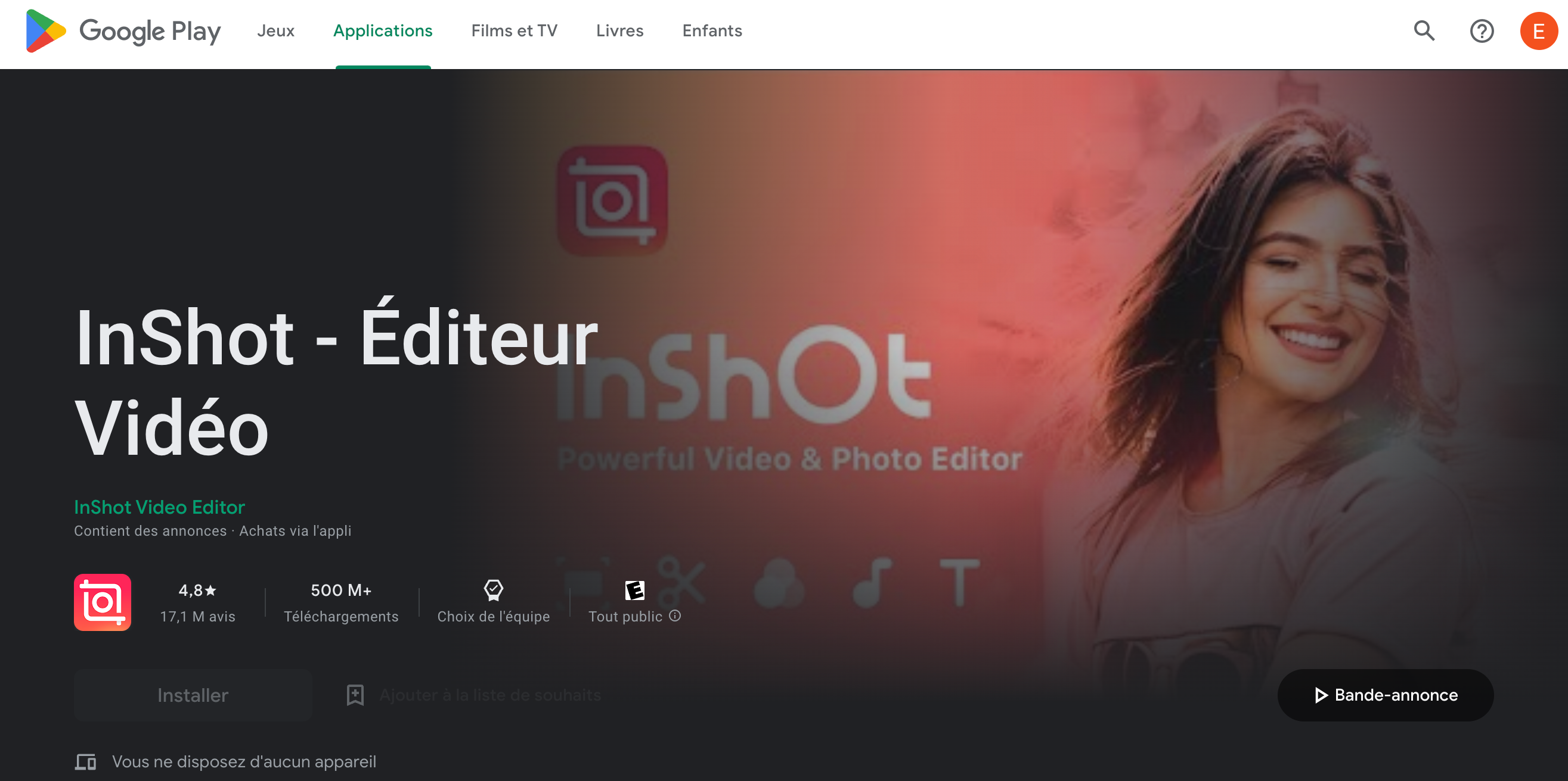 inshot application de montage vidéo pour mettre de la musique sur vos réel instagram
