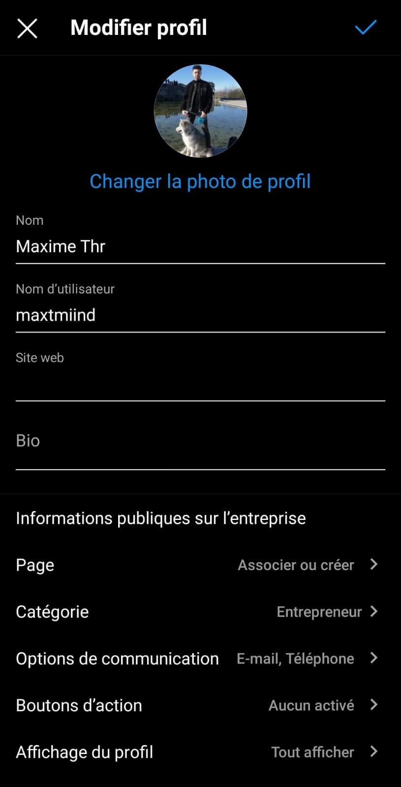 options de la bio instagram