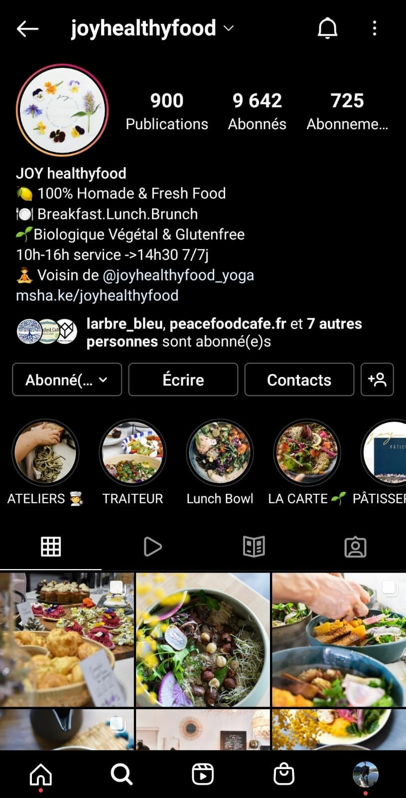 horaires ouvertures bio instagram