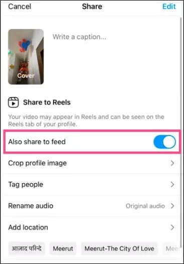 republier reel instagram sur profil