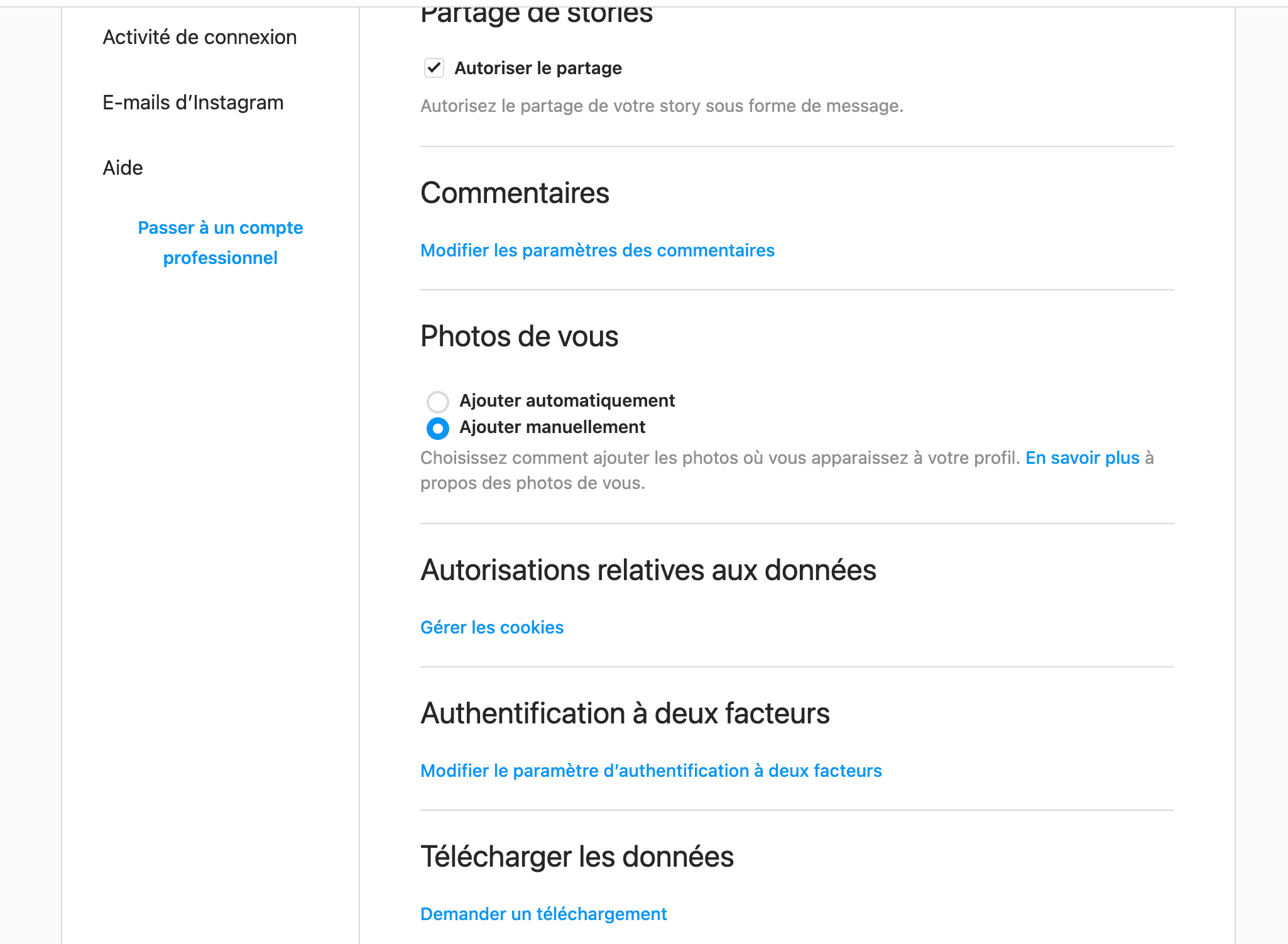 telecharger donnees instagram ordinateur