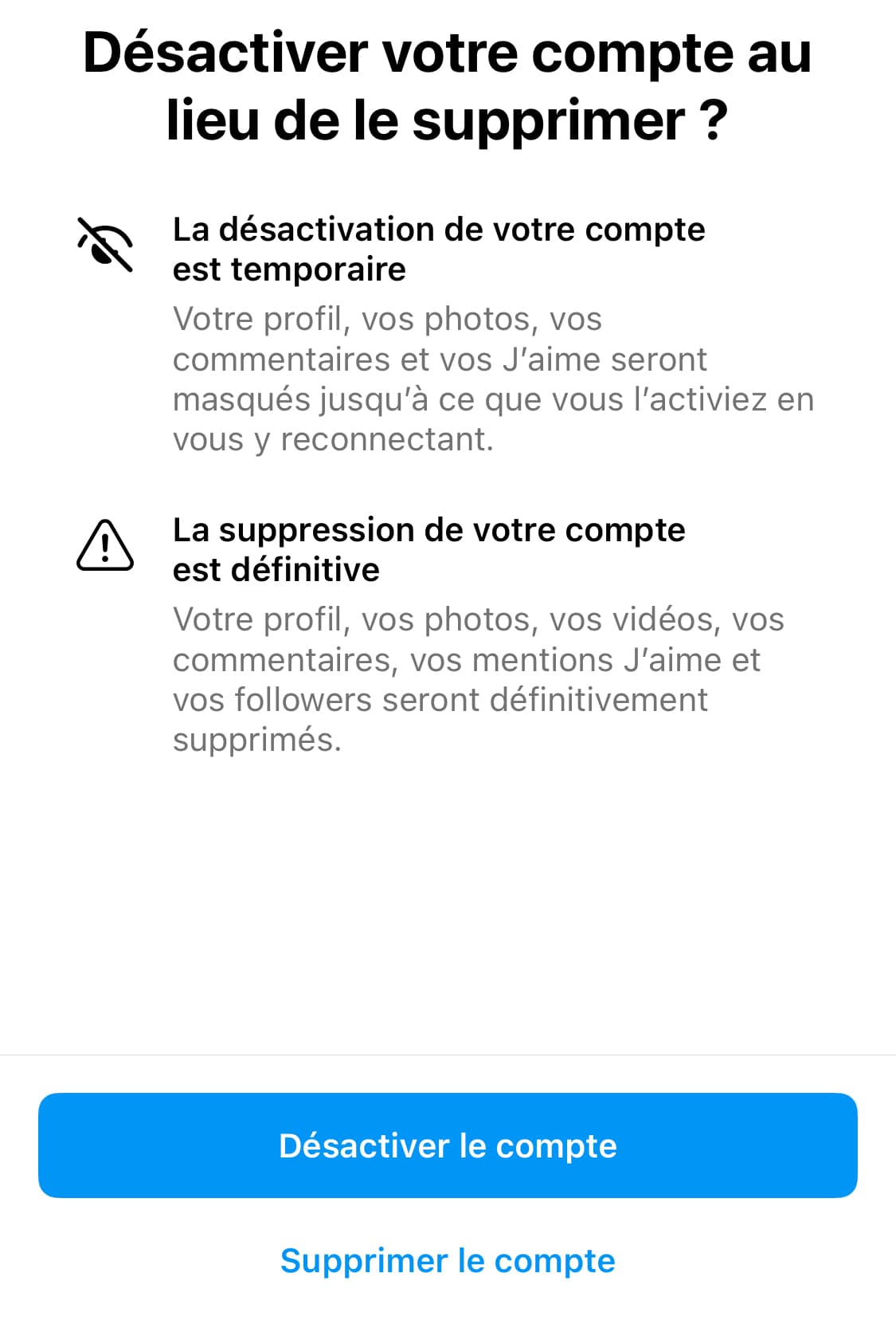desactiver compte instagram smartphone