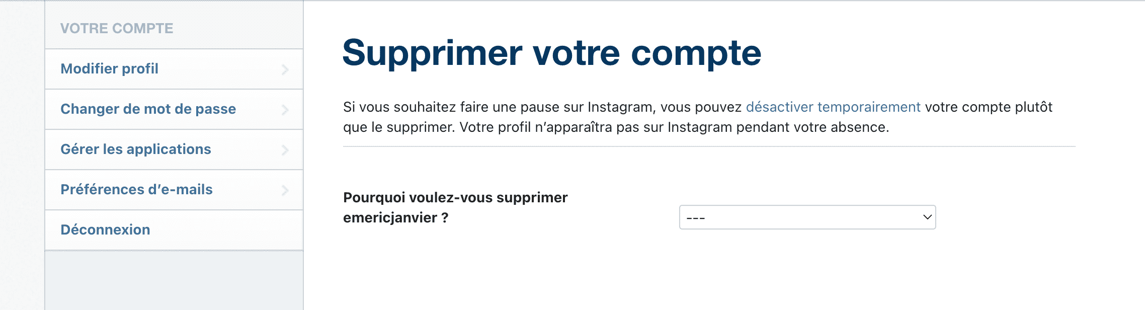 supprimer compte instagram