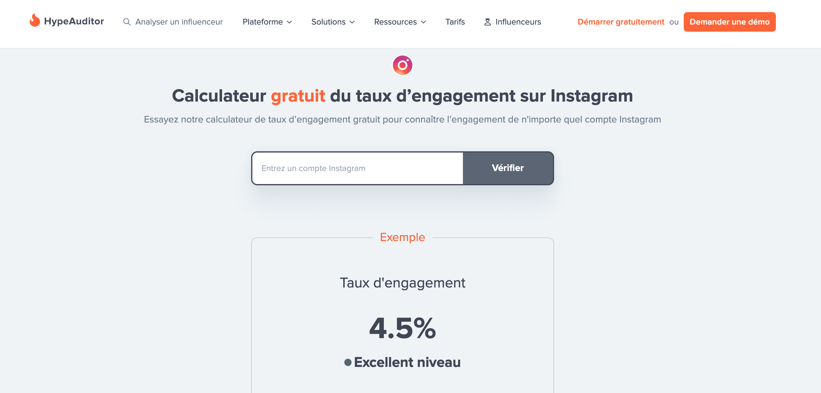 calculateur de taux d'engagement instagram hypeauditor