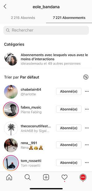 liste abonnements instagram